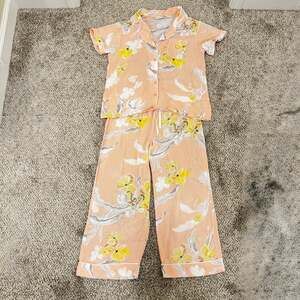 Nordstrom Floral Print Short Sleeve Button Cropped Pants Rayon Pajama Set Sz. S